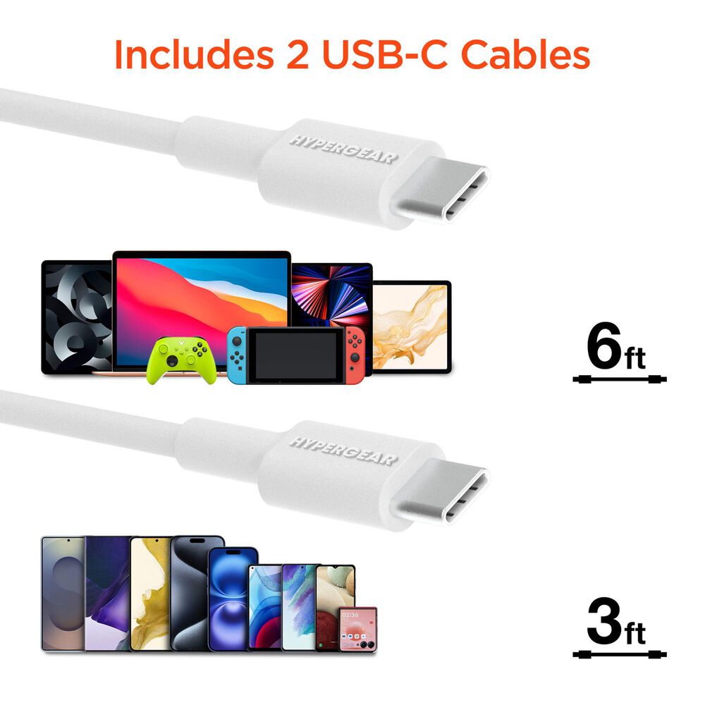 Hypercel 45W PD Wall Charger + 6ft USB-C to USB-C Cable in White, , large