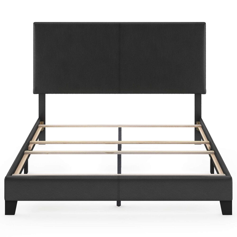 HOMLUX Pessac Queen PU Leather Upholstered Panel Bed Frame in Black, , large