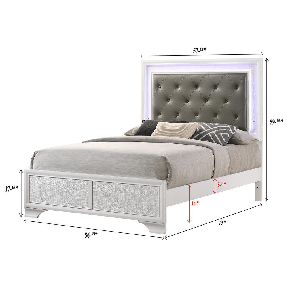 Crown Mark Lyssa Full Upholstered Panel Bed with LED Lights in Frost, , large