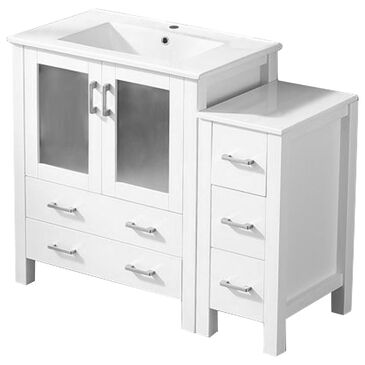 Lexora Home Volez 42" Single Bathroom Vanity in White with 2 cm White Ceramic Top, Rectangular Sink and Side Cabinet, , large