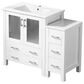 Lexora Home Volez 42" Single Bathroom Vanity in White with 2 cm White Ceramic Top, Rectangular Sink and Side Cabinet, , large