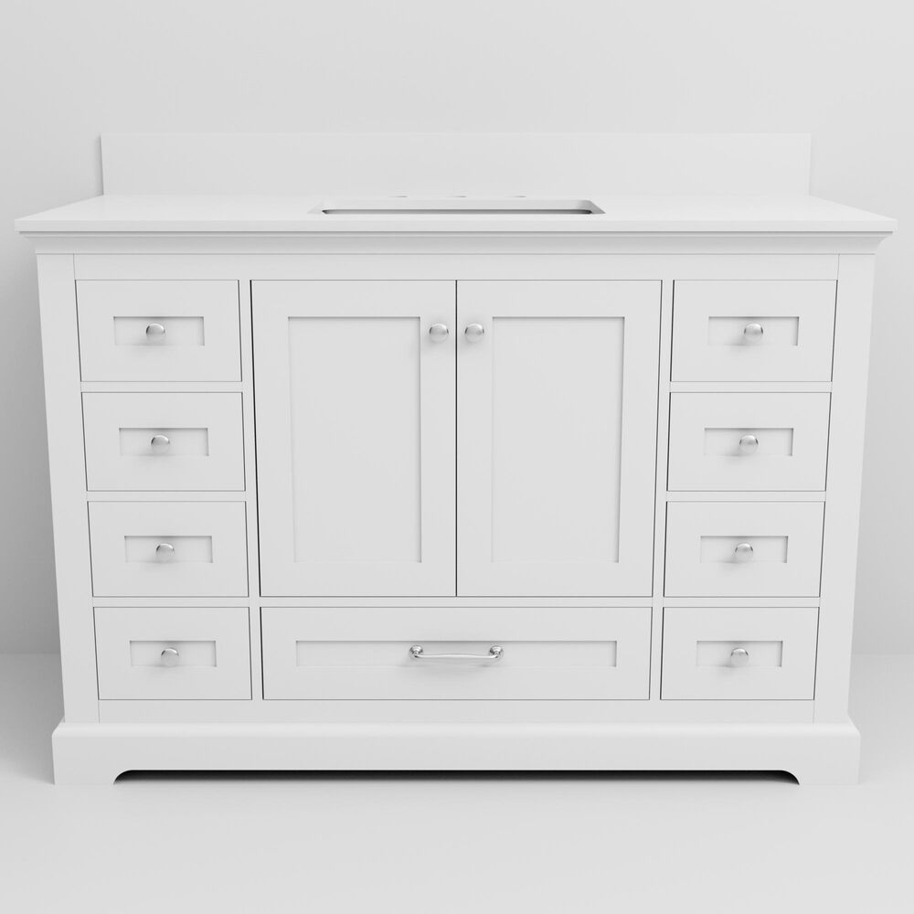 Lexora Home Dukes 48" Single Bathroom Vanity in White with 2 cm White Quartz Top and Rectangular Sink, , large
