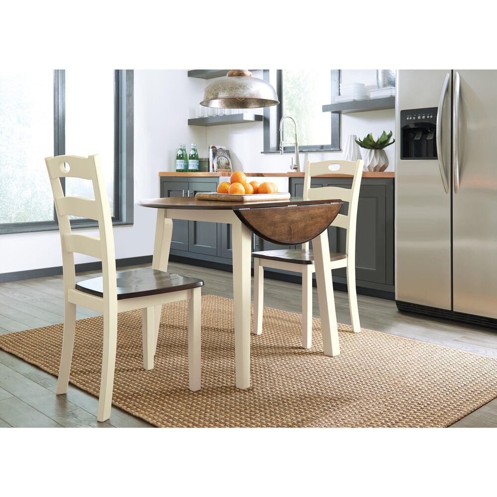 Ashley Woodanville Round Dining Table with 2 Drop Leaves in Cream and Brown - Table Only, , large