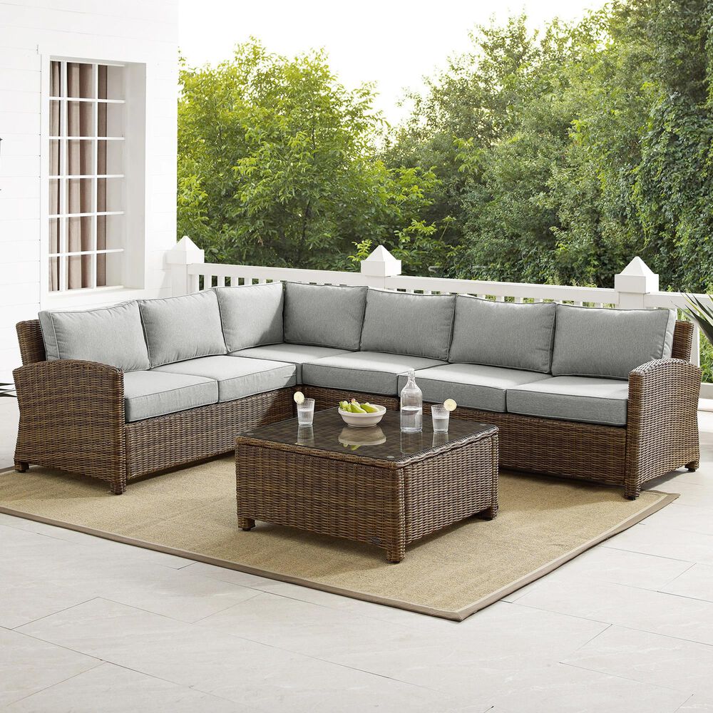 Crosley Furniture Bradenton 5-Piece Patio Sectional Set in Gray and Brown, , large
