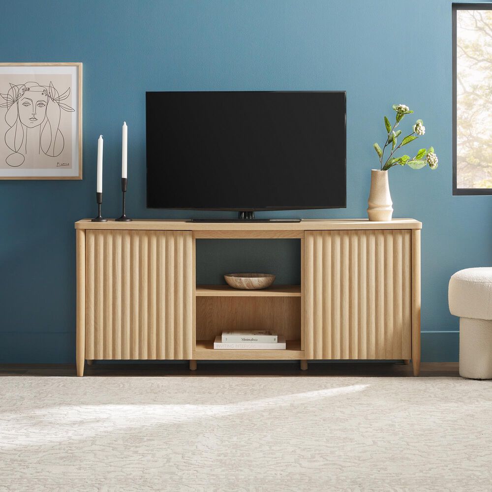 Walker Edison Flynn Scandinavian 58&quot; TV Stand in Coastal Oak, , large