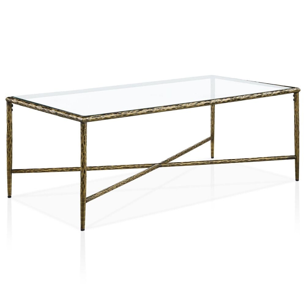 Furniture of America Lalia Coffee Table with Tempered Glass Top and Bullnose Edge in Matte Gold, , large