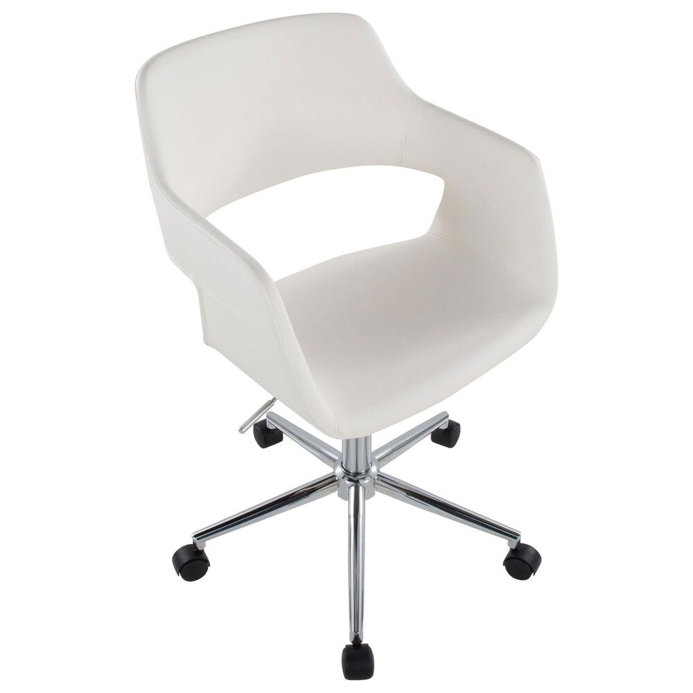 LumiSource Margarite Swivel Task Chair with White Faux Leather Cushion in Chrome, , large