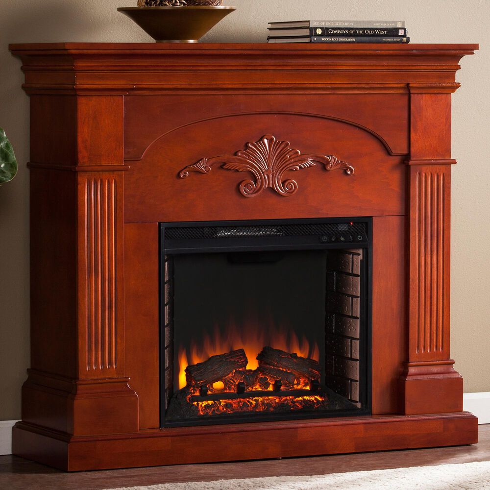 Southern Enterprises Andca Electric Fireplace in Warm Brown Mahogany | NFM