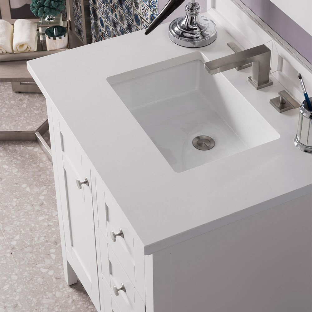 James Martin Vanities Palisades 30&quot; Single Bathroom Vanity in Bright White with 3 cm White Zeus Quartz Top and Rectangular Sink, , large