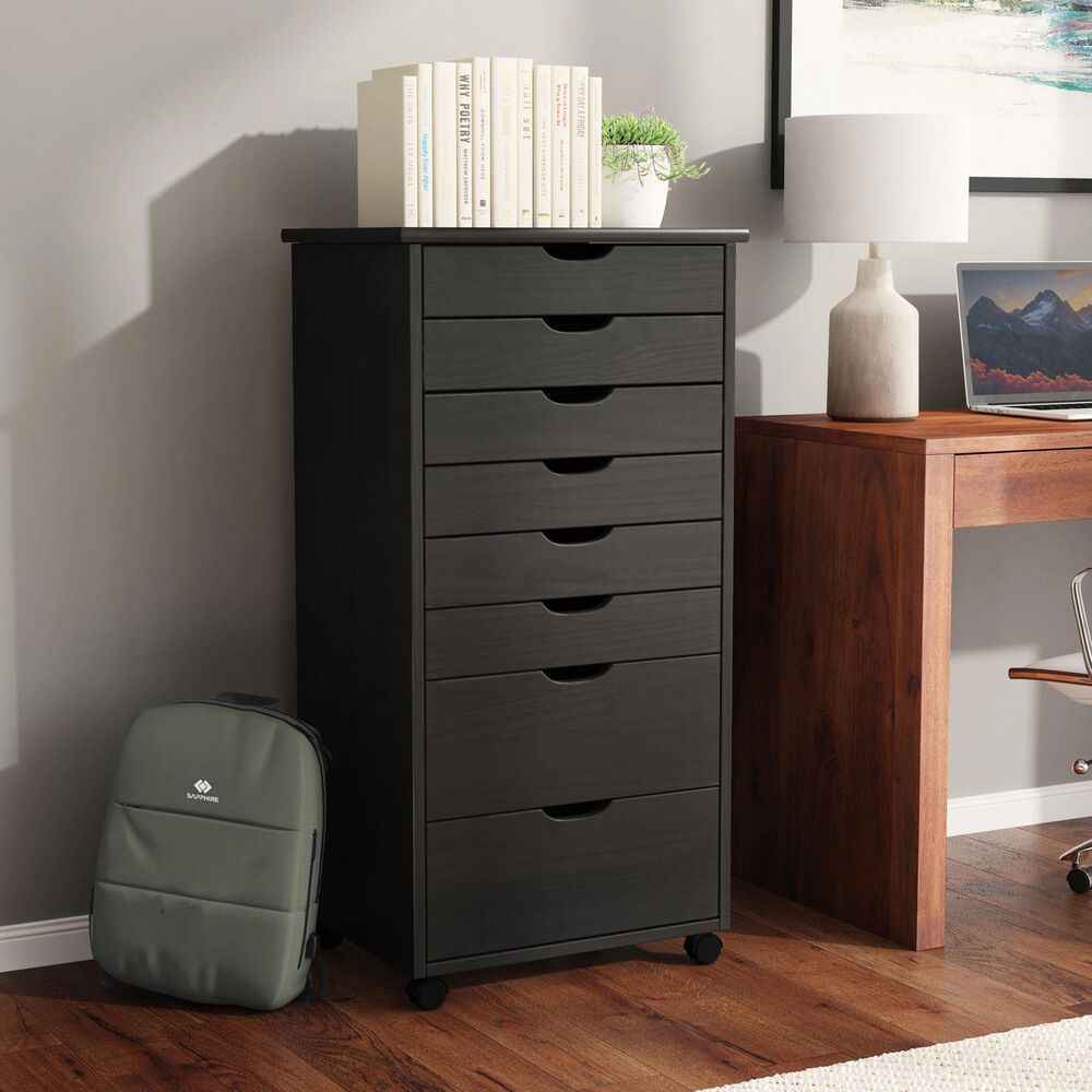 Linon Home Decor Cary 8-Drawer Rolling Cart in Black, , large