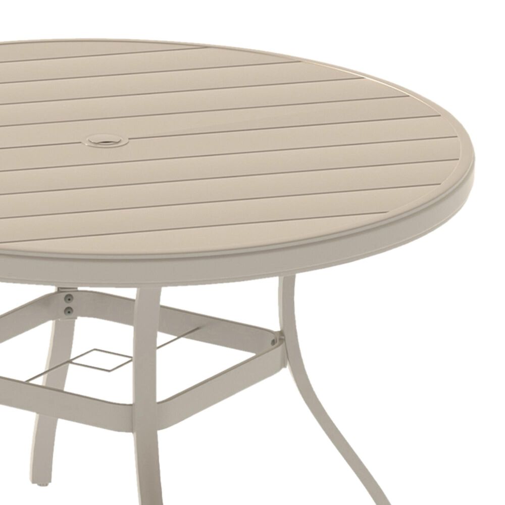 Hearth and Haven 7-Piece Outdoor Metal Dining Set with Stackable Chairs and Round Slatted Table in Sandstone, , large