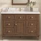 James Martin Vanities Lorelai 48" Single Vanity in Mid-Century Walnut with Single Hole and 3 CM White Zeus Quartz Top & Backsplash, , large