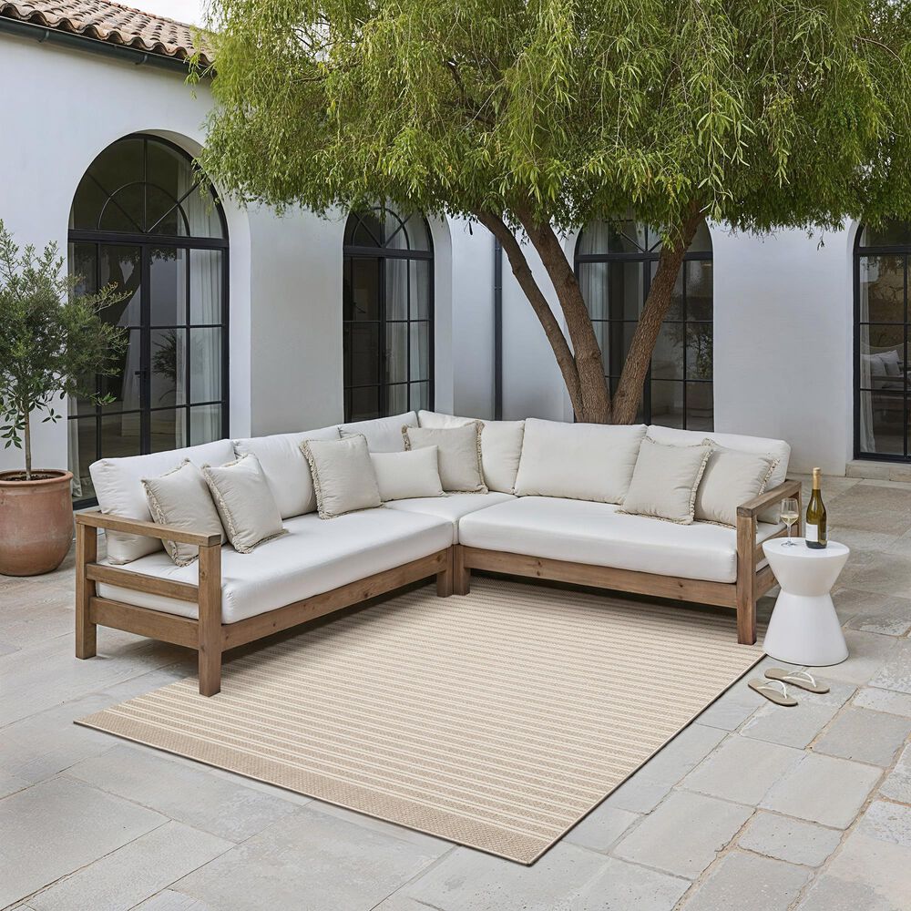 ROW by Oriental Weavers Zarina Striped Beige and Ivory 7'10" x 10' Indoor/Outdoor Area Rug, , large