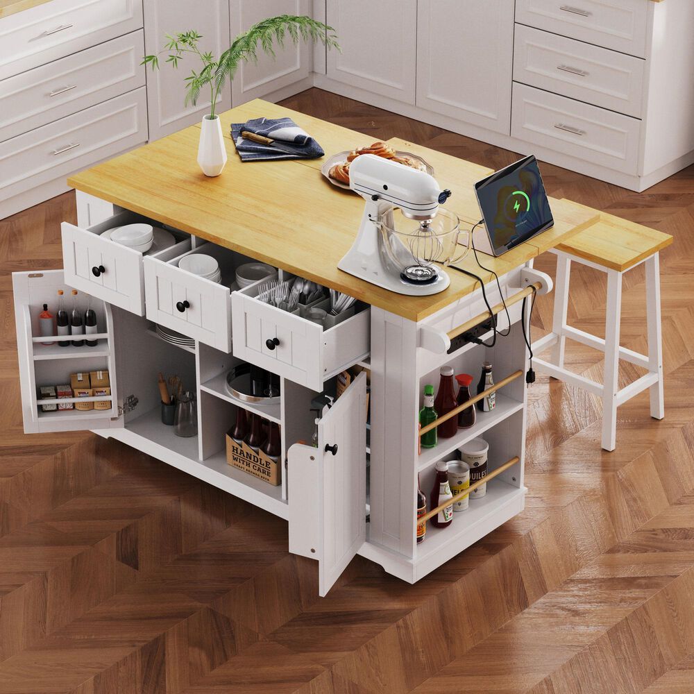 HOMLUX 53inch Large Kitchen Island in White(Three Packages), , large
