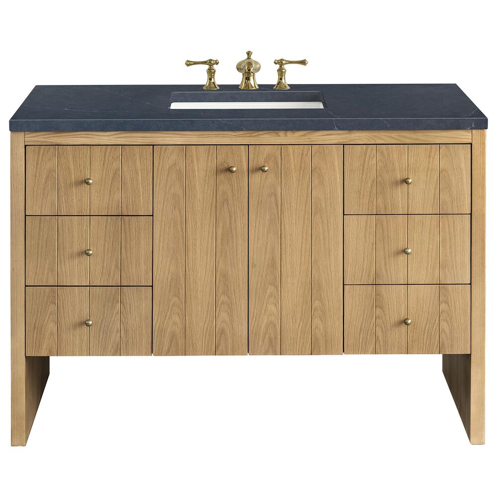James Martin Vanities Hudson 48" Single Bathroom Vanity in Light Natural Oak with 3 cm Charcoal Soapstone Quartz Top and Rectangular Sink, , large