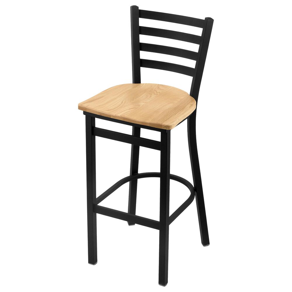 Holland Bar Stool 400 25" Stationary Counter Stool with Black Wrinkle and Natural Oak Seat, , large