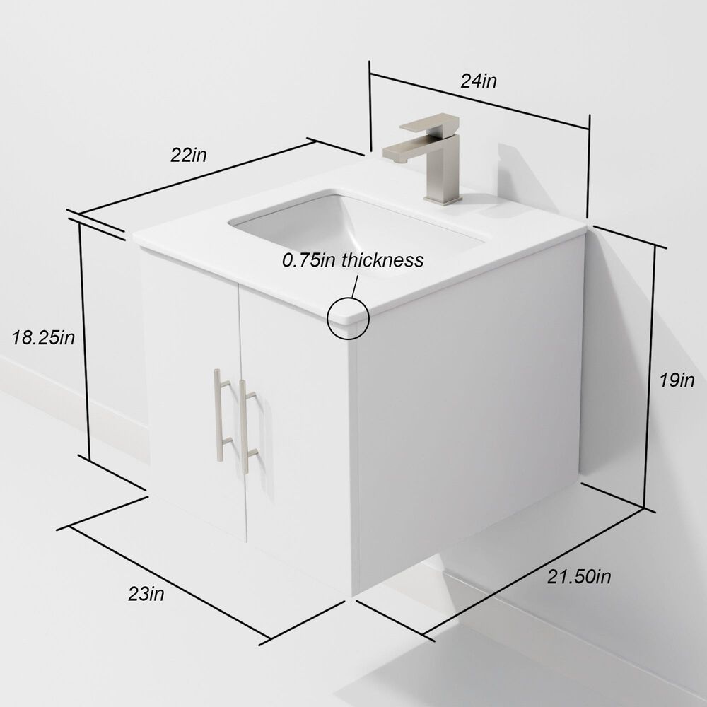 Lexora Home Geneva 24" Single Bathroom Vanity in Glossy White with 2 cm White Quartz Top and Rectangular Sink, , large