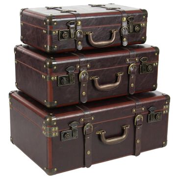 Maple and Jade 23" x 16" Leather Vintage Storage Trunk in Brown (Set of 3), , large
