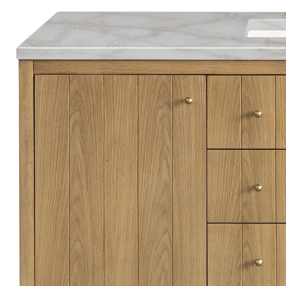 James Martin Vanities Hudson 60" Single Bathroom Vanity in Light Natural Oak with 3 cm Victorian Silver Quartz Top and Rectangular Sink, , large