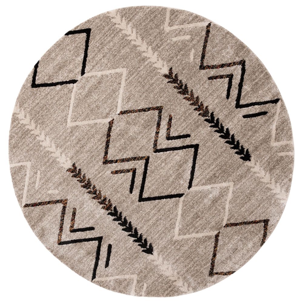 Central Oriental Oklahoma Davien Nickel and Multicolorcolor 7"10" Round Area Rug, , large