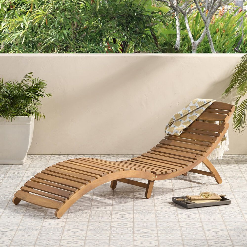 Hearth and Haven Lahaina Outdoor Wood Foldable Chaise Lounge in Brown, , large