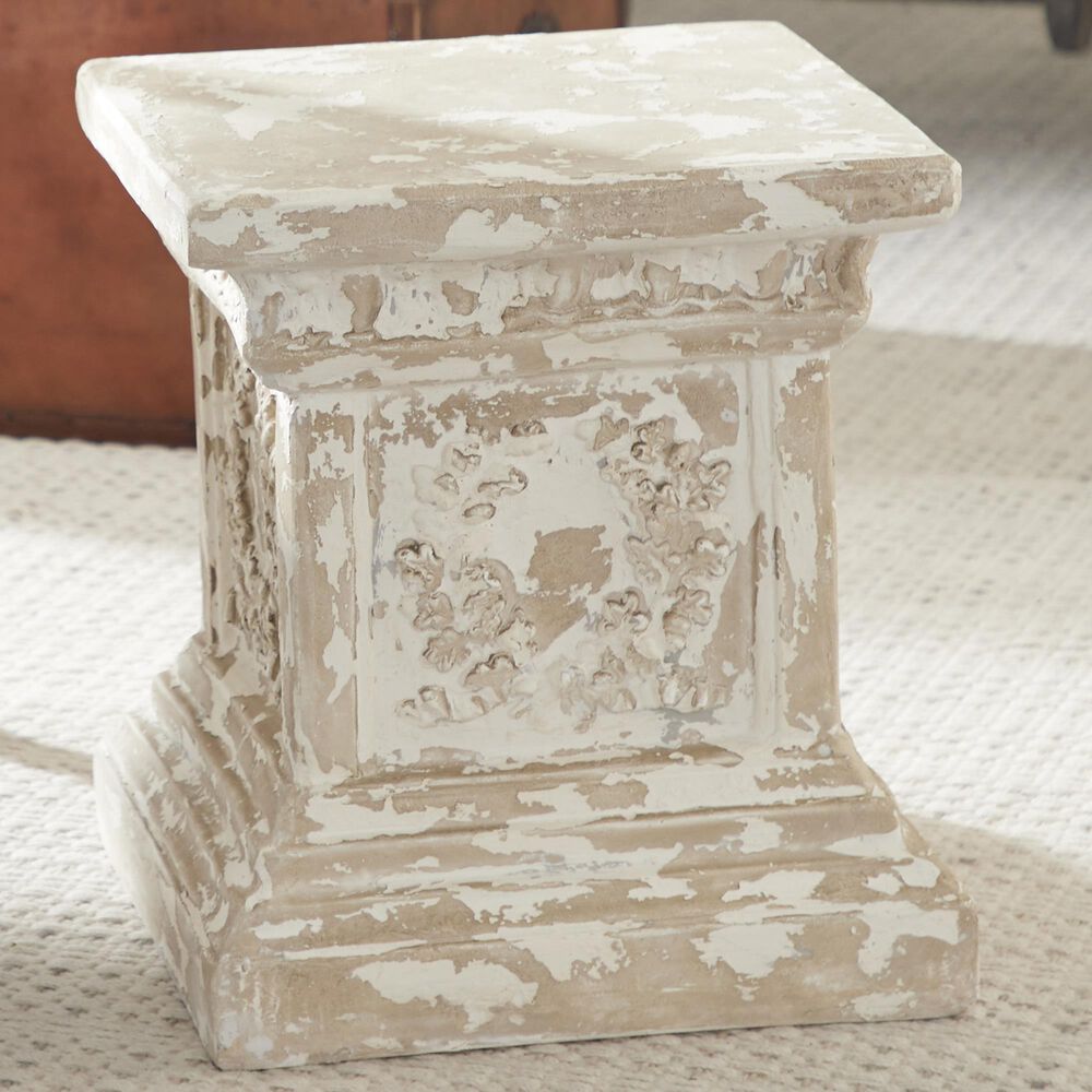 Maple and Jade 17&quot; Vintage Resin Pedestal Table in White and Beige, , large