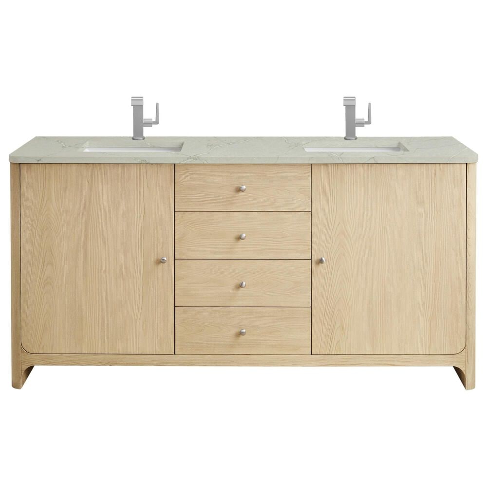 James Martin Vanities Gracyn 72" Double Bathroom Vanity in Coastal Driftwood with 3 cm Victorian Silver Quartz Top and Rectangular Sinks, , large