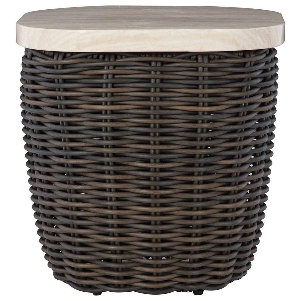 Ashley Kimora Patio Square End Table in Beige and Dark Brown - Table Only, , large