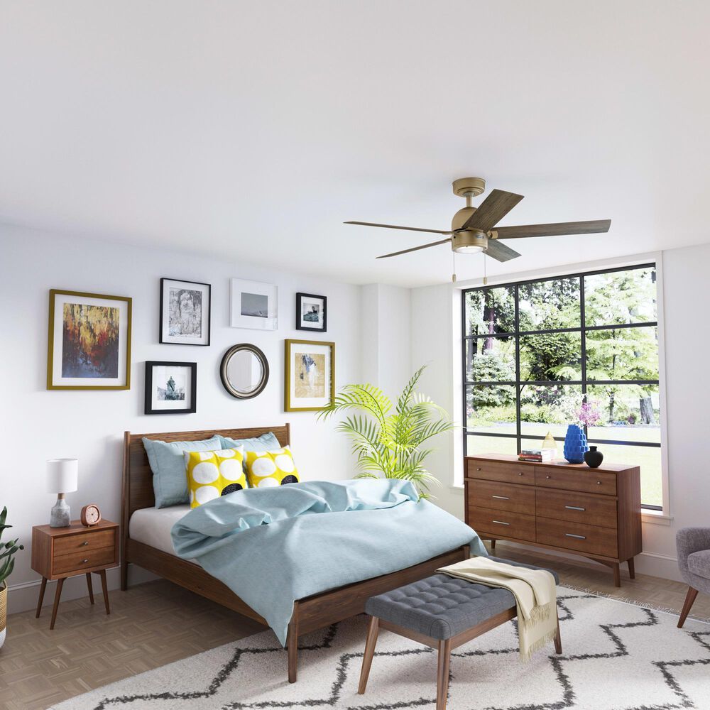 Hunter-Douglas Erling 52&quot; Ceiling Fan with LED Light in Burnished Brass, , large