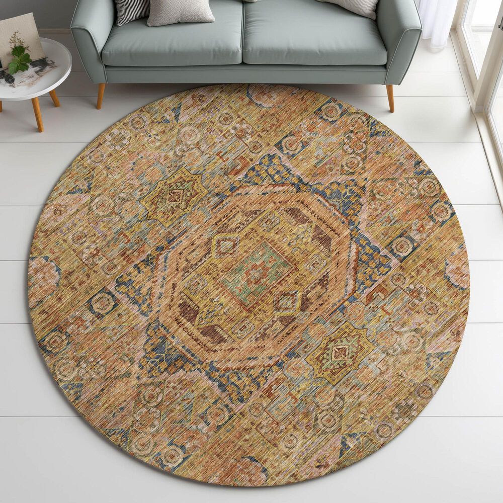 Dalyn Rug Company Silk Road Curry, Paprika, Gold, Copper and Navy 8&#39; Round Area Rug, , large