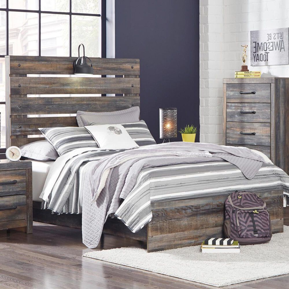 Ashley Drystan Full Panel Bed in Rustic Brown with USB Ports, , large