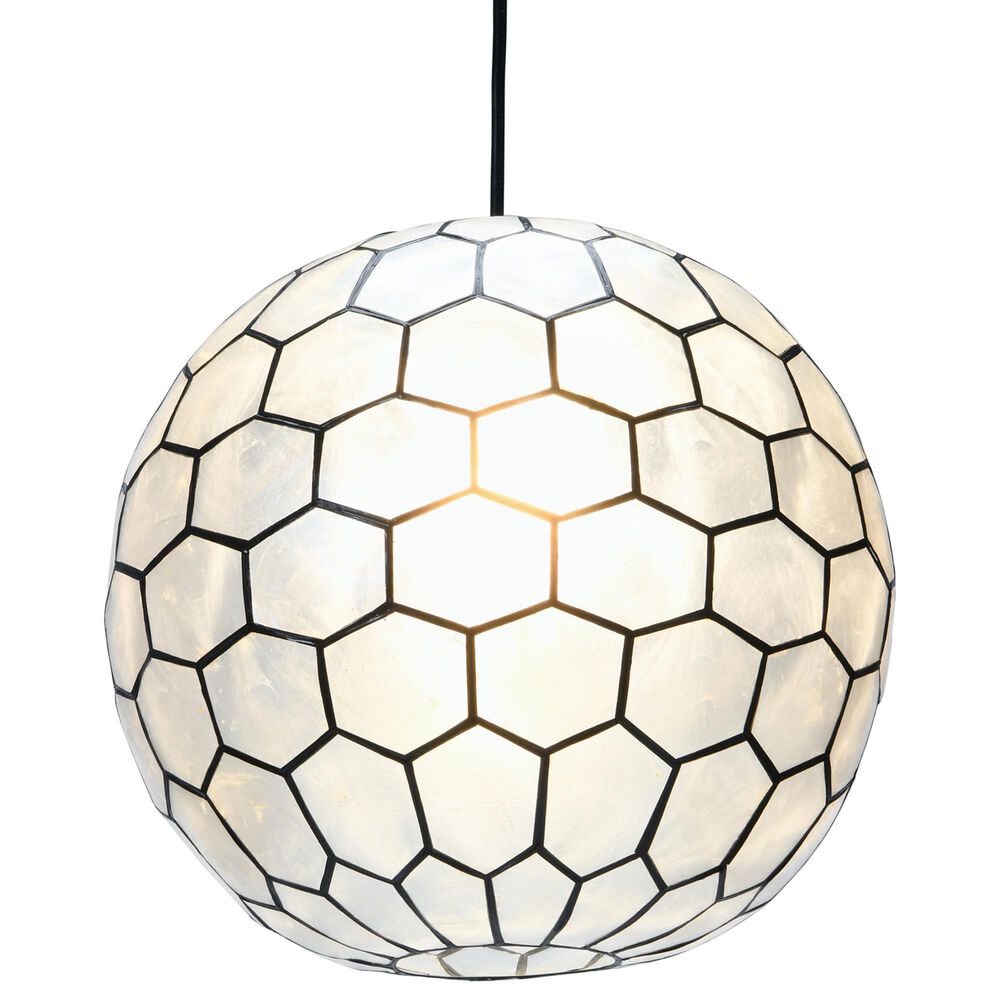 Creative Coop Simone 12" Pendant with Pearly White Shade in Black, , large