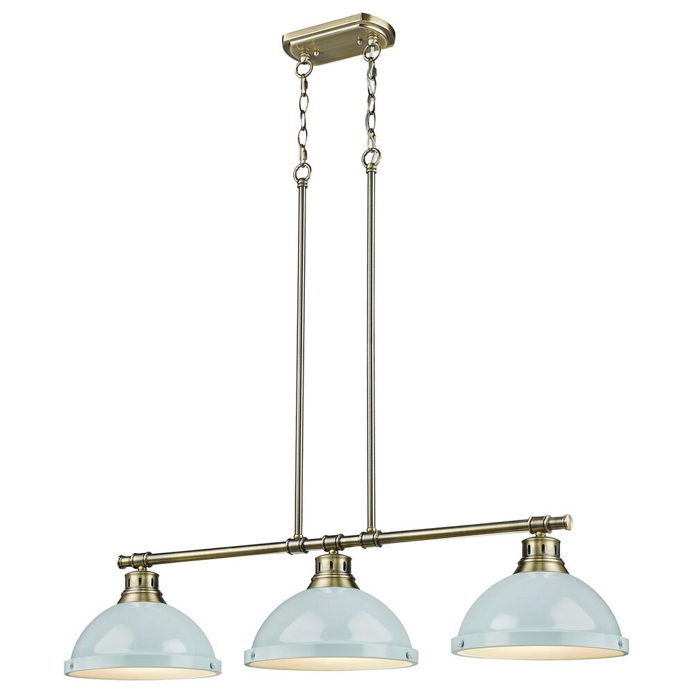 Golden Lighting Duncan 3-Light Pendant with Seafoam Shade in Aged Brass, , large