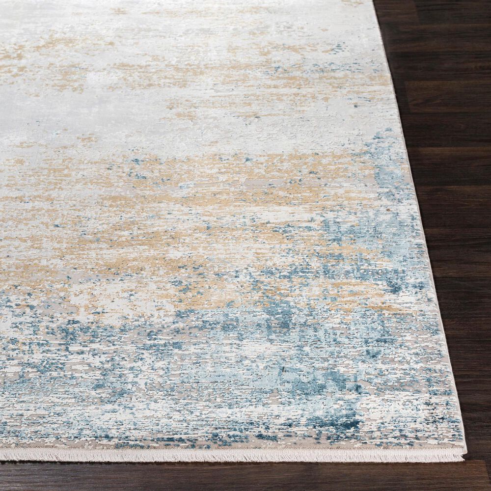 Surya Solar 3&#39; x 8&#39; Sky Blue, Dark Blue, Saffron, White, Gray and Charcoal Runner, , large