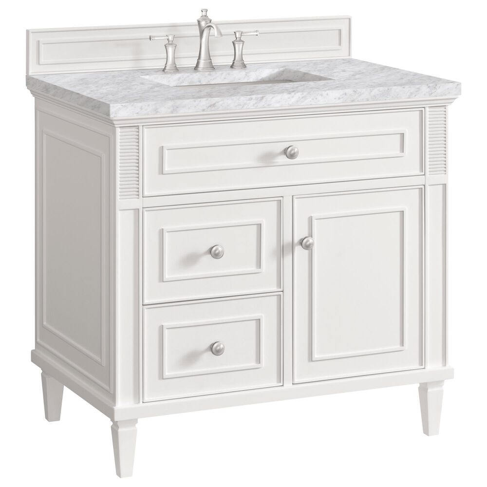 James Martin Vanities Lorelai 36" Single Vanity in Bright White with 3 cm Carrara White Marble Top, , large