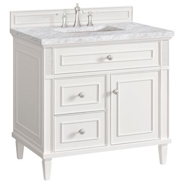 James Martin Vanities Lorelai 36" Single Vanity in Bright White with 3 cm Carrara White Marble Top, , large