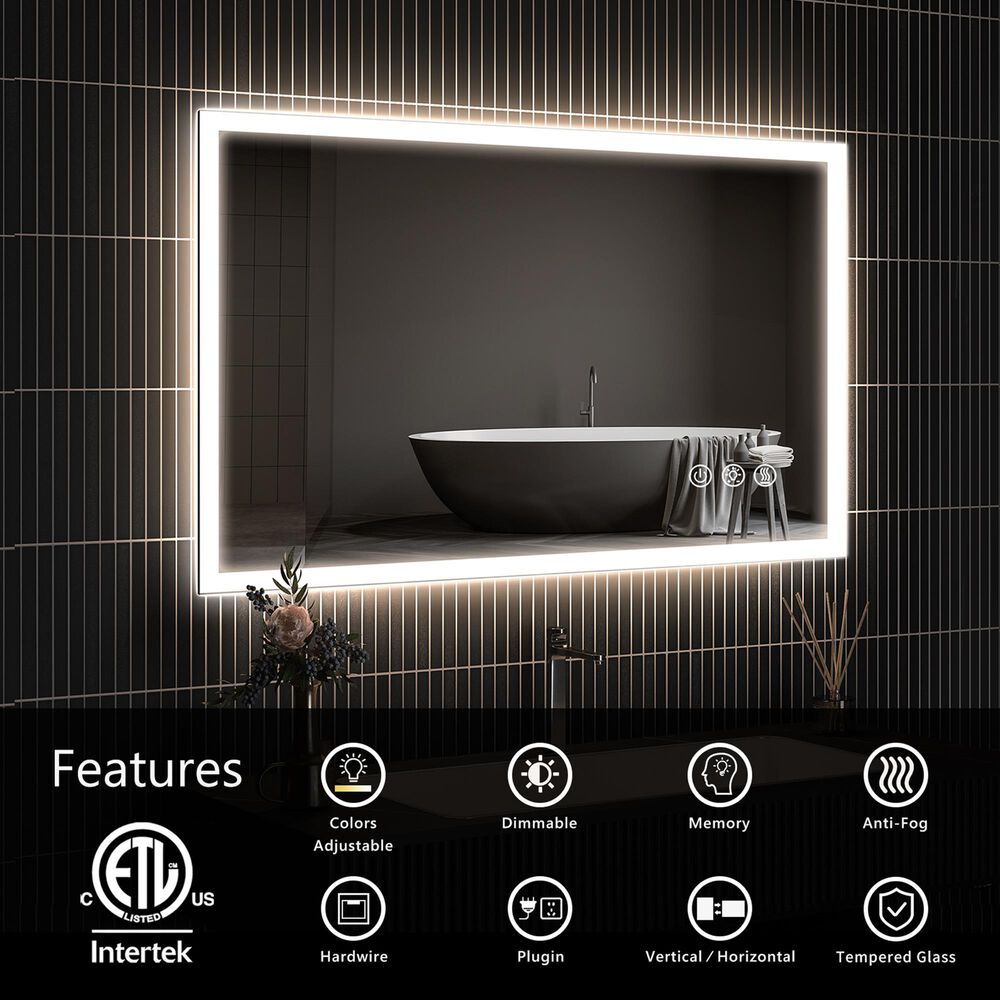 HOMLUX 42" x 30" LED Bathroom Vanity Mirror in Silver, , large