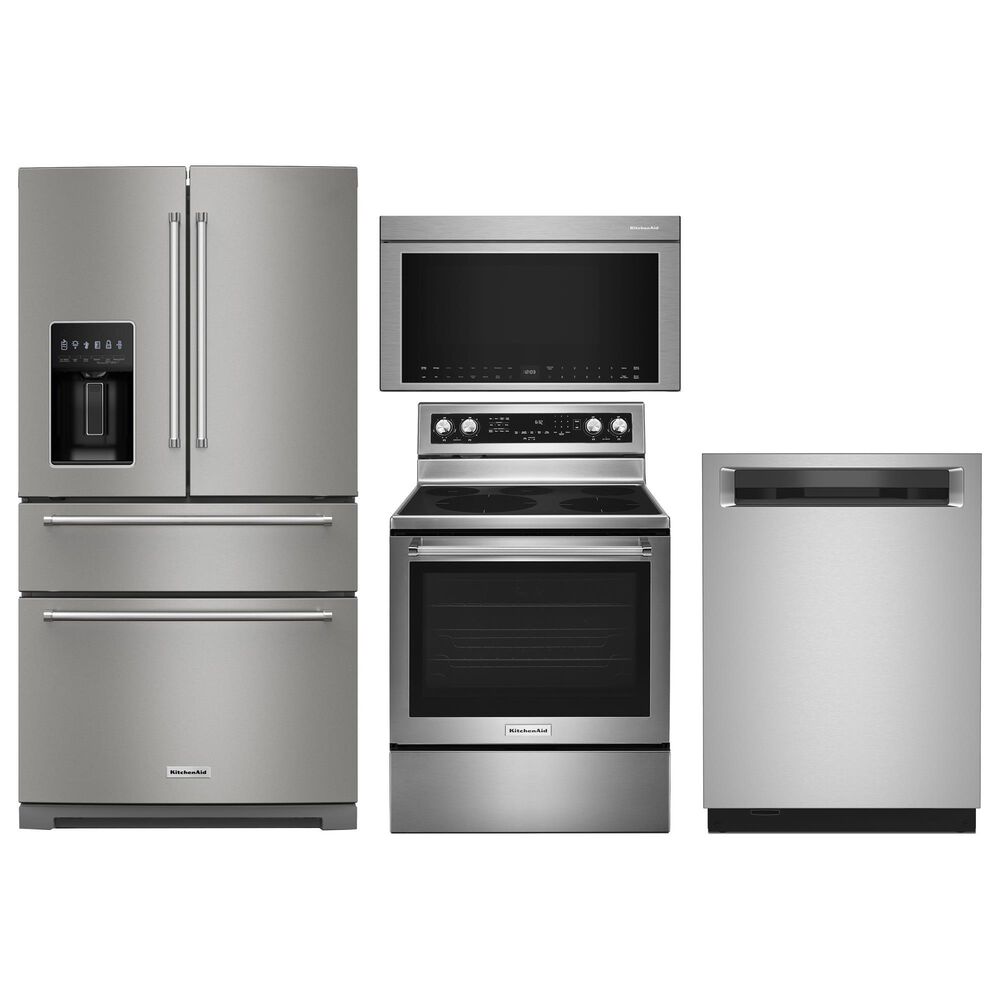 KitchenAid 4pc Kitchen Package with Refrigerator, Range, Microwave, and Dishwasher in Stainless Steel, , large