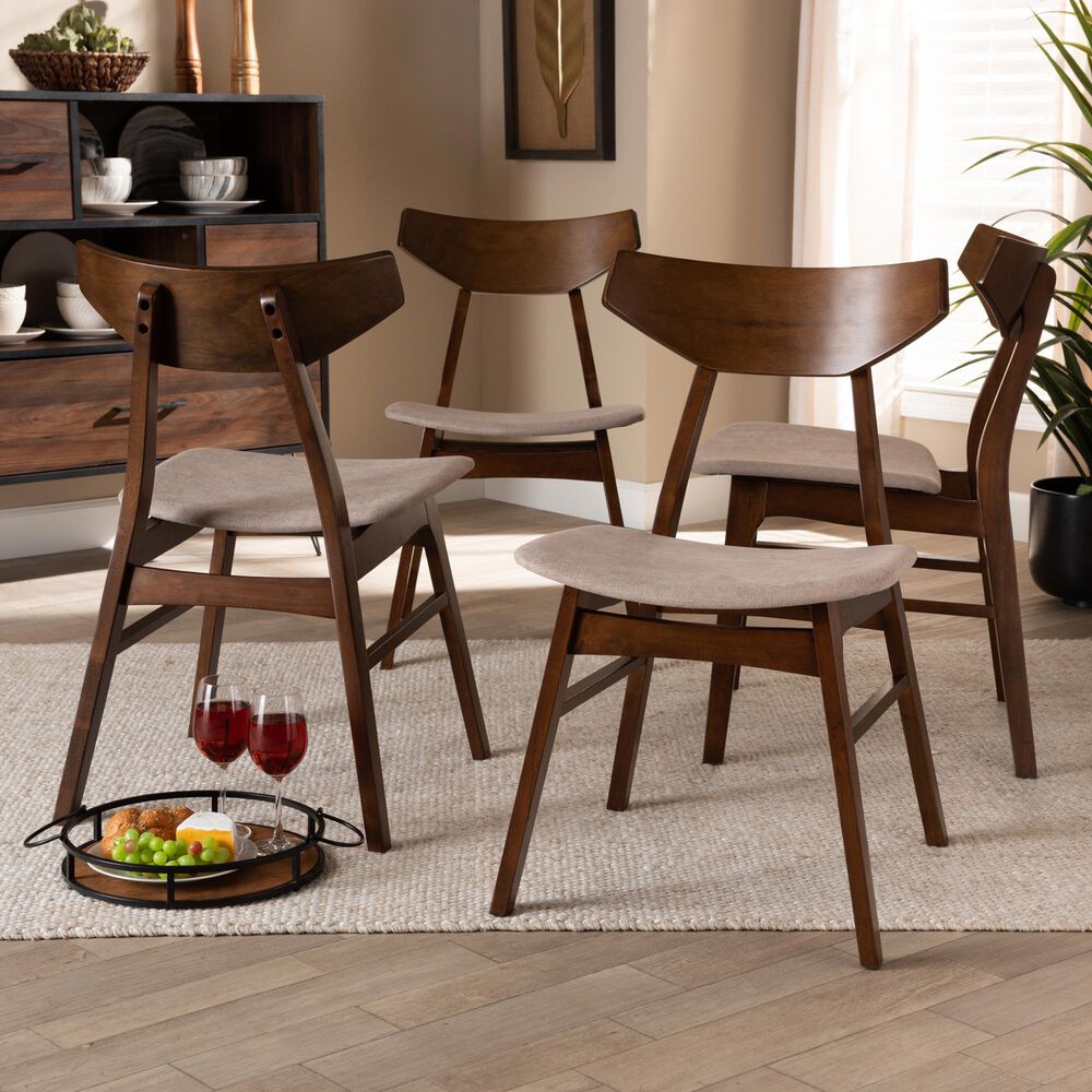 Baxton Studio Danica Side Chair with Light Beige Cushion in Walnut Brown (Set of 4), , large