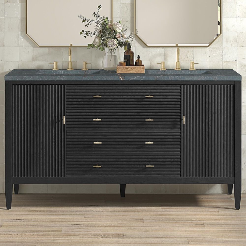 James Martin Vanities Myrrin 60&quot; Double Vanity in Carbon Oak with 3 cm Parisien Bleu Quartz Top, , large
