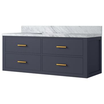 Lexora Home Castor 48" Single Bathroom Vanity in Blue with 2 cm White Carrara Marble Top and Rectangular Sink, , large
