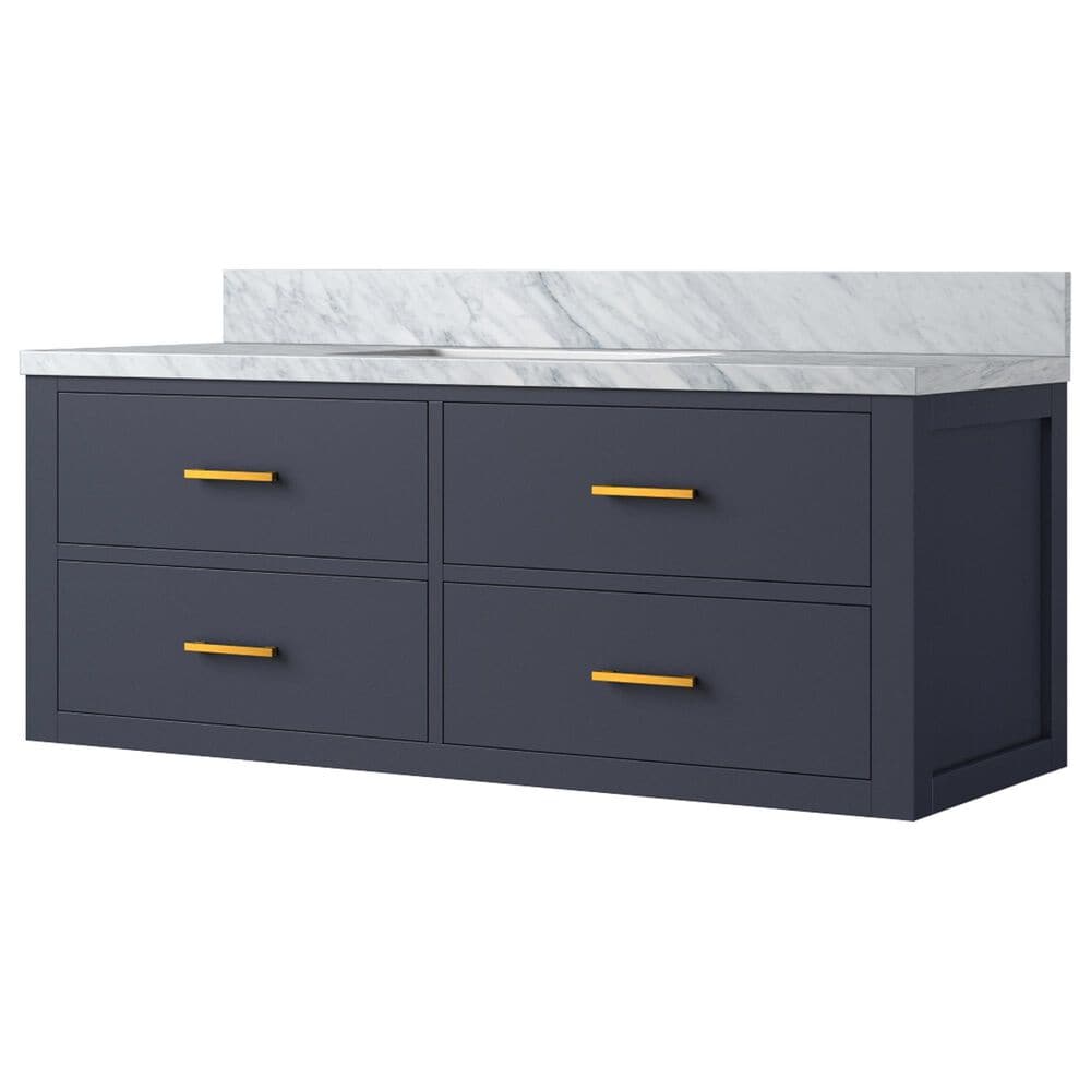 Lexora Home Castor 48" Single Bathroom Vanity in Blue with 2 cm White Carrara Marble Top and Rectangular Sink, , large