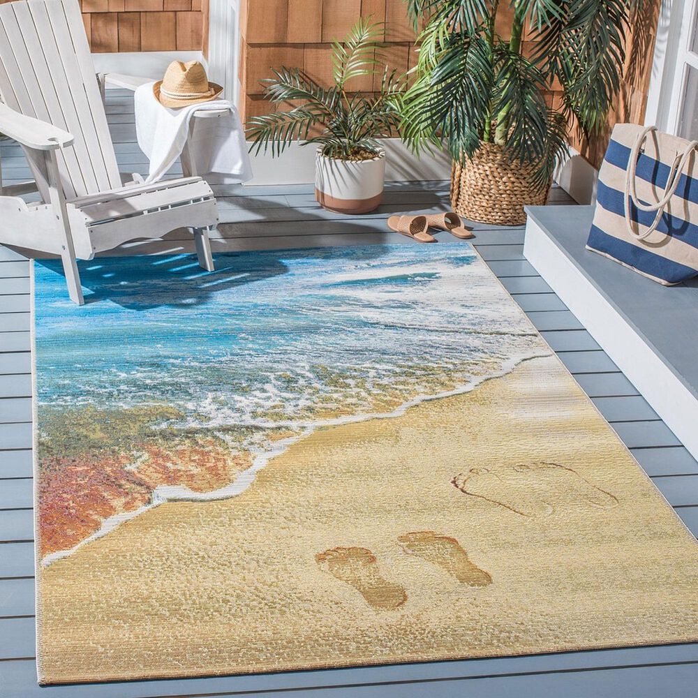 Safavieh Barbados 6&#39;6&quot; x 9&#39;4&quot; Gold and Blue Indoor/Outdoor Area Rug, , large