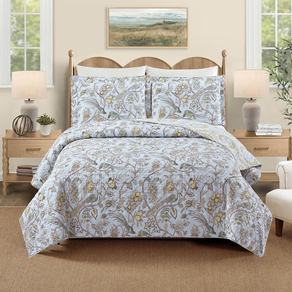 Peking Handicraft Sugar Mill Peacock 3-Piece Full/Queen Quilted Bedding Set in Light Blue, , large