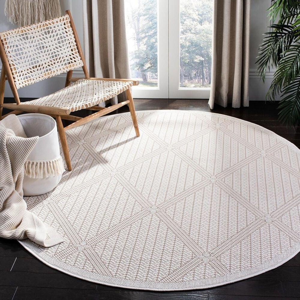 Safavieh Bermuda 6&#39;7&quot; Round Cream and Grey Indoor/Outdoor Area Performance Rug, , large