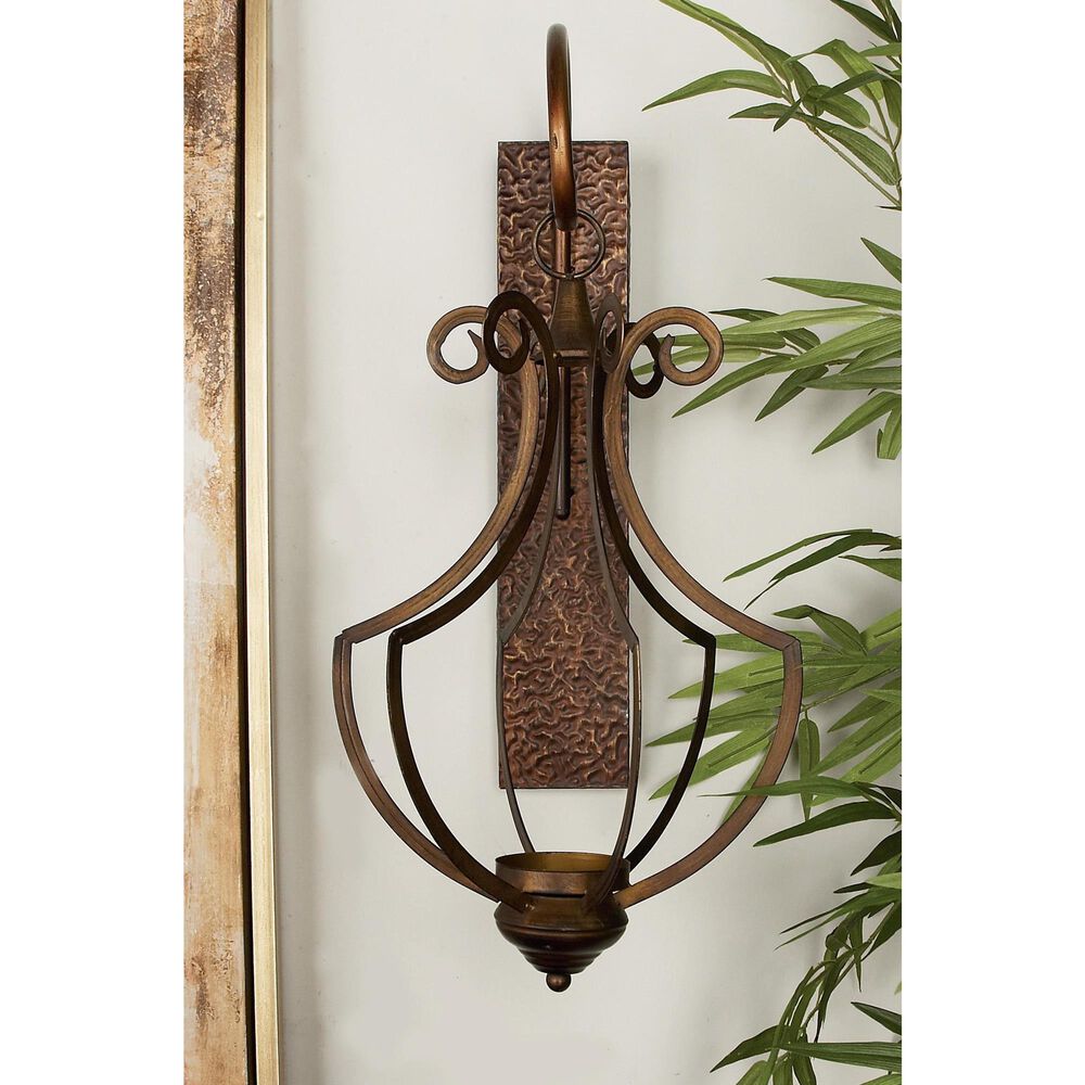 Maple and Jade 25&quot; Single Scroll Indoor/Outdoor Wall Mount Candle Holder in Weathered Bronze and Clear, , large