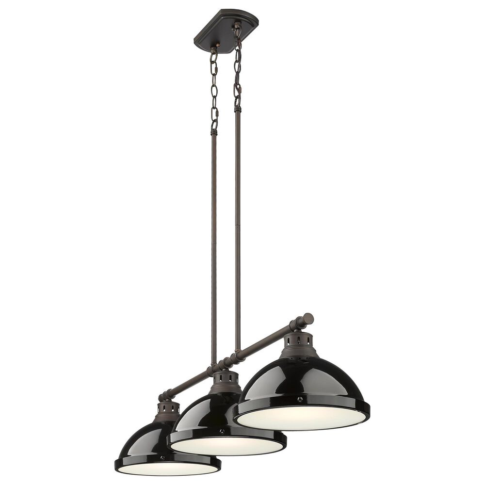 Golden Lighting Duncan 3-Light Pendant with Black Shade in Rubbed Bronze, , large