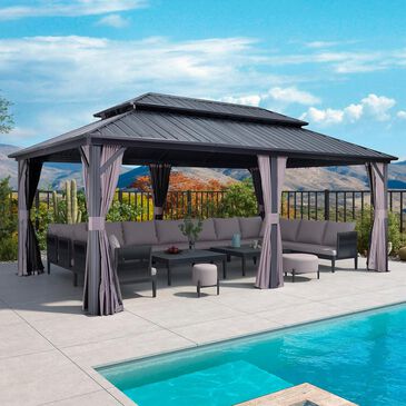 HOMLUX 12" x 20" Permanent Hardtop Gazebo with Double-Tier Roof in Gray, , large