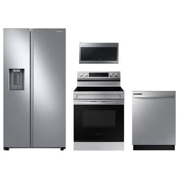 Samsung 4-Piece Kitchen Package with 27.4 Cu. Ft. Side-by-Side Refrigerator and 6.3 Cu. Ft. Smart Freestanding Electric Range in Stainless Steel, , large