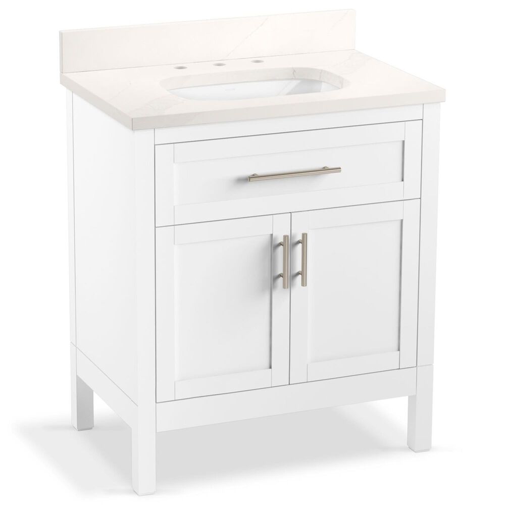 Kohler Hadron 30" Single Bathroom Vanity in White with 3 cm Bianco Bella Quartz Top and Oval Sink, , large